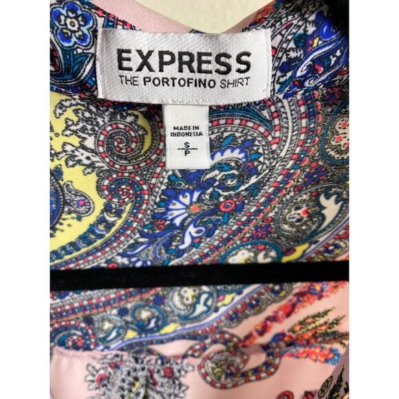 Express The Portofino Shirt Paisley Long Sleeve Button Up Top size Small Boho - Picture 15 of 16